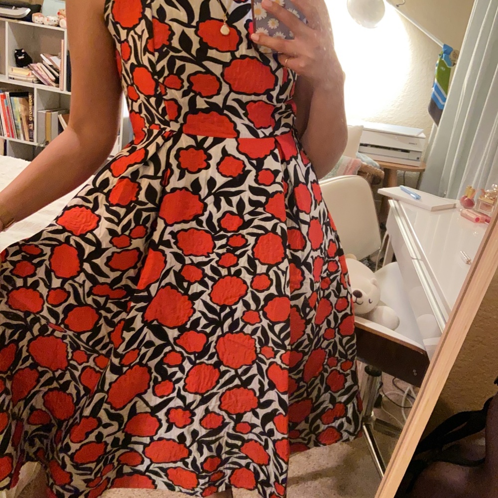 Fun Red Puff Pleated Retro Dress